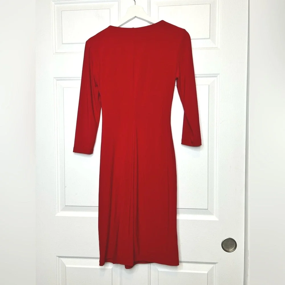 American‎ Living Red 3/4 Sleeve Ruched Sheath Dress Career Cocktail Party